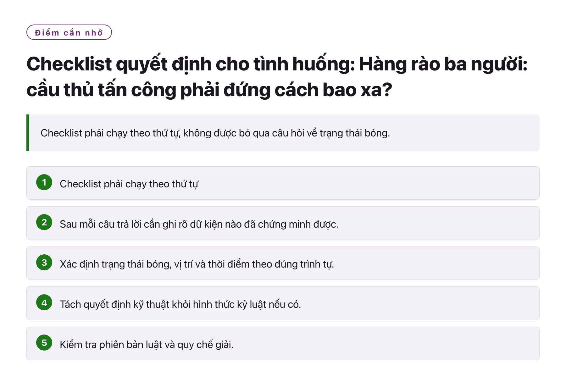 Checklist quyết định cho tình huống: Hàng rào ba người: cầu thủ tấn công phải đứng cách bao xa?——全文要点速览